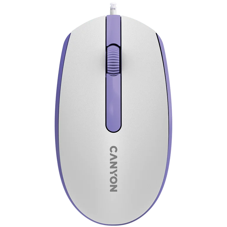Мишка CANYON – M-10, с кабел, 1000 dpi, бяла/лавандулова