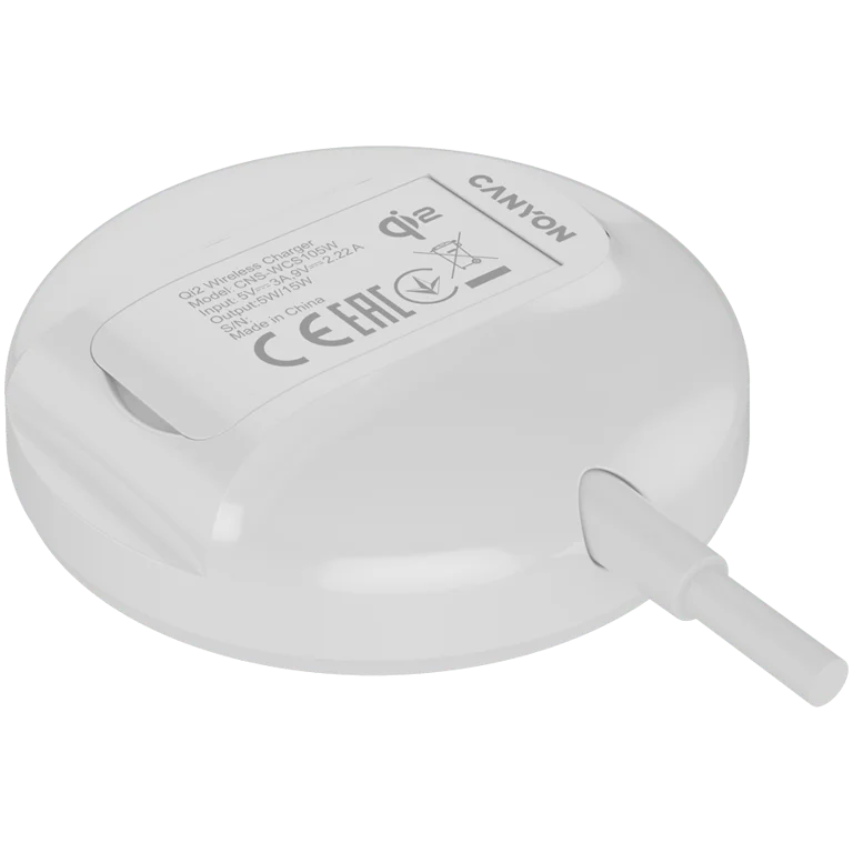 Безжично зарядно Canyon WS-105 15W Qi2 Бял