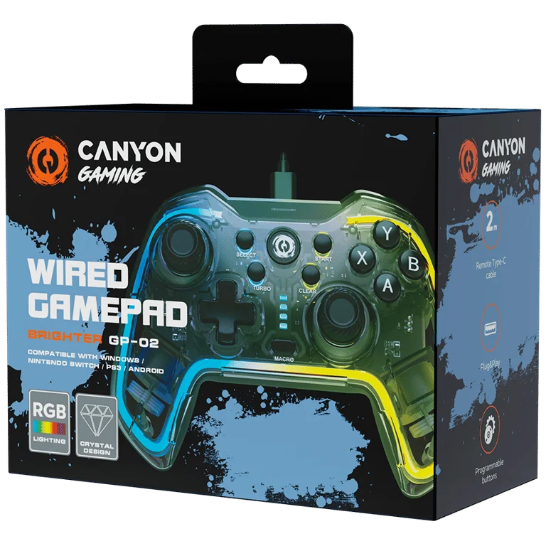 Гейминг контролер CANYON – GP-02 Brighter, 22 бутона, RGB осветление, кабелен