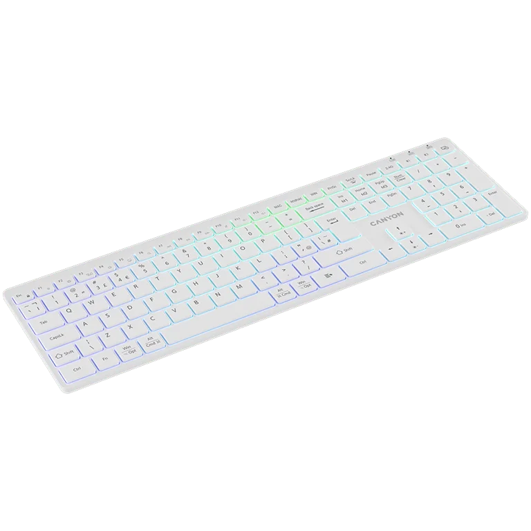 Клавиатура CANYON HKB-W11 безжична RGB Dual Mode UK/US, бяла