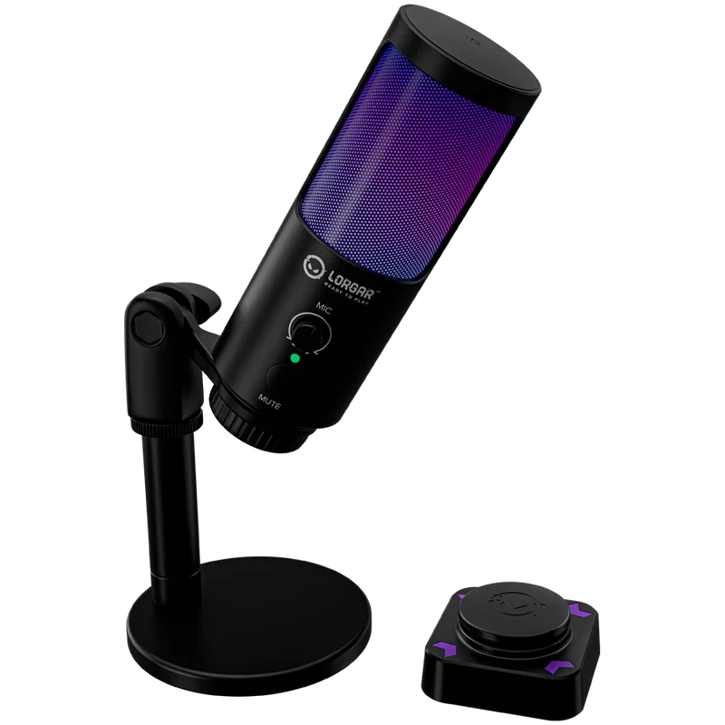 LORGAR SMP40, RGB Microphone with external mute button and metal stand, Black