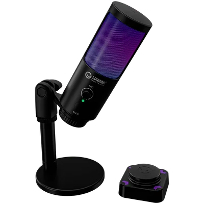 LORGAR SMP40, RGB Microphone with external mute button and metal stand, Black