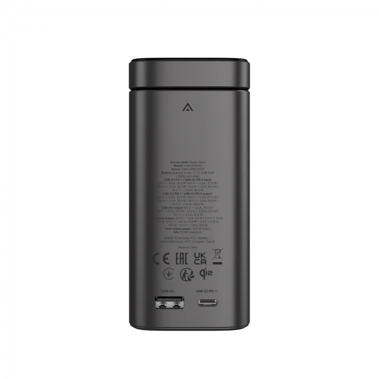 Външна батерия Canyon OnPower 150 15000mAh Qi2 магнитно безжично зареждане тъмно сива