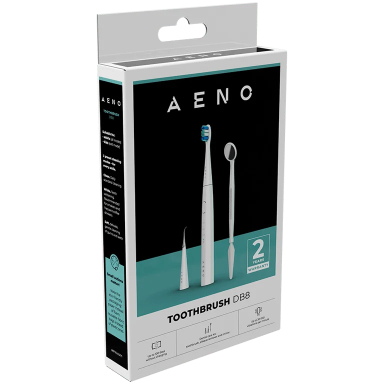 AENO Sonic Electric toothbrush, DB8: White, 3modes, 3 brush heads + 1 cleaning tool, 1 mirror,  30000rpm, 100 days without charging, IPX7