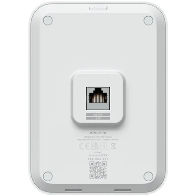 Ubiquiti UniFin U70IW Wall mounted WiFi 7 AP with 4 spatial streams and an integreated 2.5GbE PoE switch desined for hospitality enviorments
