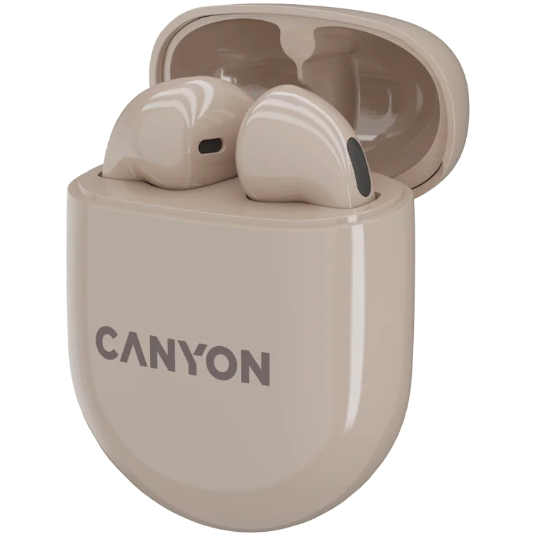 Безжични слушалки CANYON – TWS-6, бежов цвят, Bluetooth 5.3, до 21.6ч работа