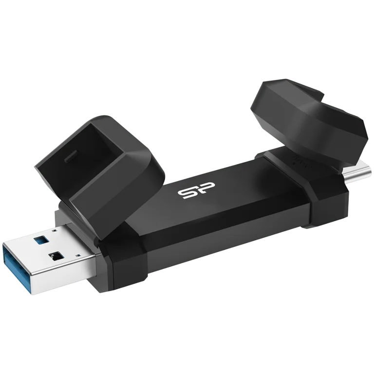 Silicon Power 1TB DS72 Dual USB-C/USB 3.2 Gen 2, Portable External SSD, Steam Deck and iPhone 15 Pro, R/W: up to 1050MB/s; 850MB/s, Black
