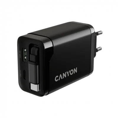 CANYON charger OnCharge 65RC Build-In Cable USB-C 65W 1xPD 1xQC EU Black