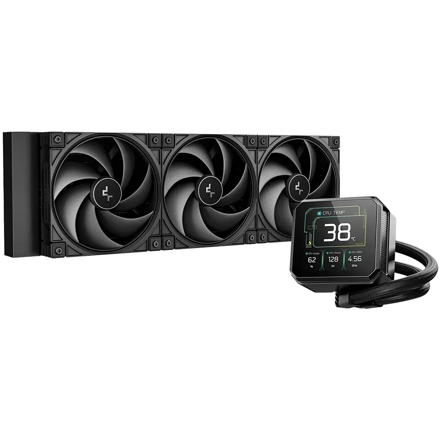 Охладителен блок за процесор DeepCool SPARTACUS 420, 420 мм, 3x140 мм PWM вентилатори, 3.4" IPS LCD дисплей, черен