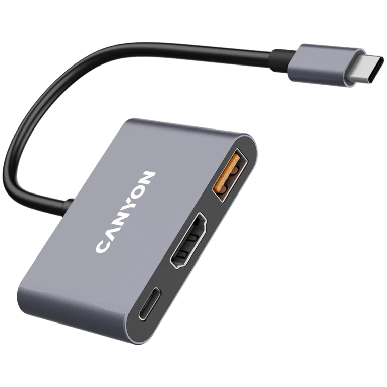 USB хъб Canyon DS-4 3-в-1 USB-C, сив