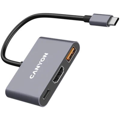 USB хъб Canyon DS-4 3-в-1 USB-C, сив