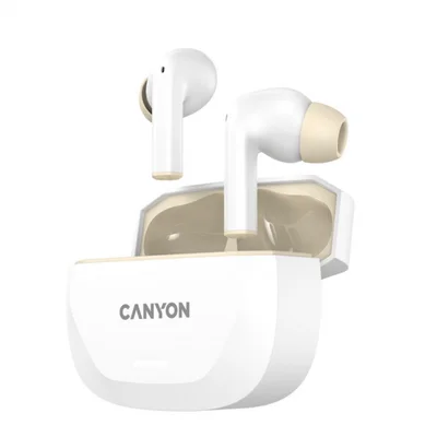 Безжични слушалки CANYON – Hexagon 7, ANC, ENC, Bluetooth 5.4, безжично зареждане, бели/бежови