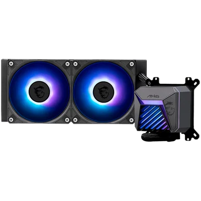 Охладителна система MSI MAG CORELIQUID A15 240, 2x120мм ARGB вентилатори, регулируем монтаж, медна основа, за Intel LGA 1700/1851 и AMD AM5/AM4