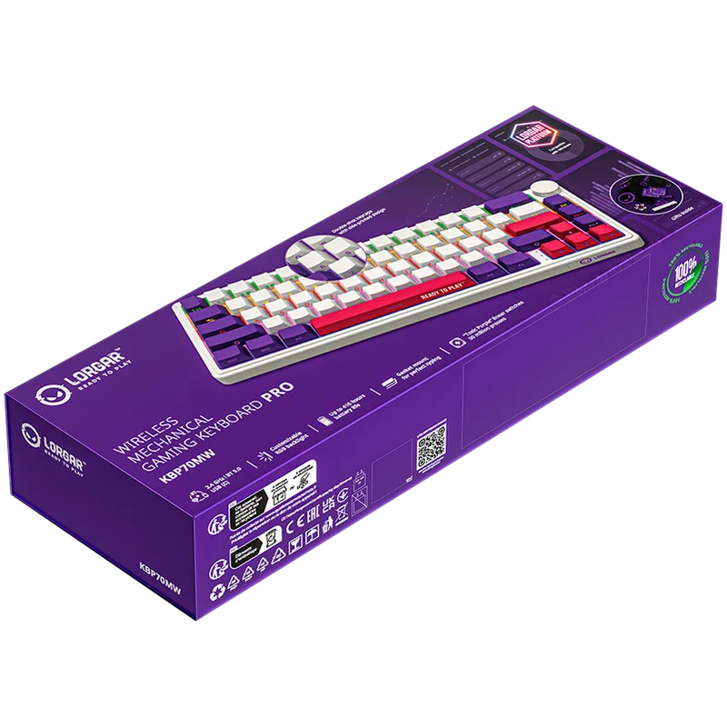 LORGAR KBP70MW, Wireless 65% Mechanical Gaming Keyboard Pro, White, EN layout