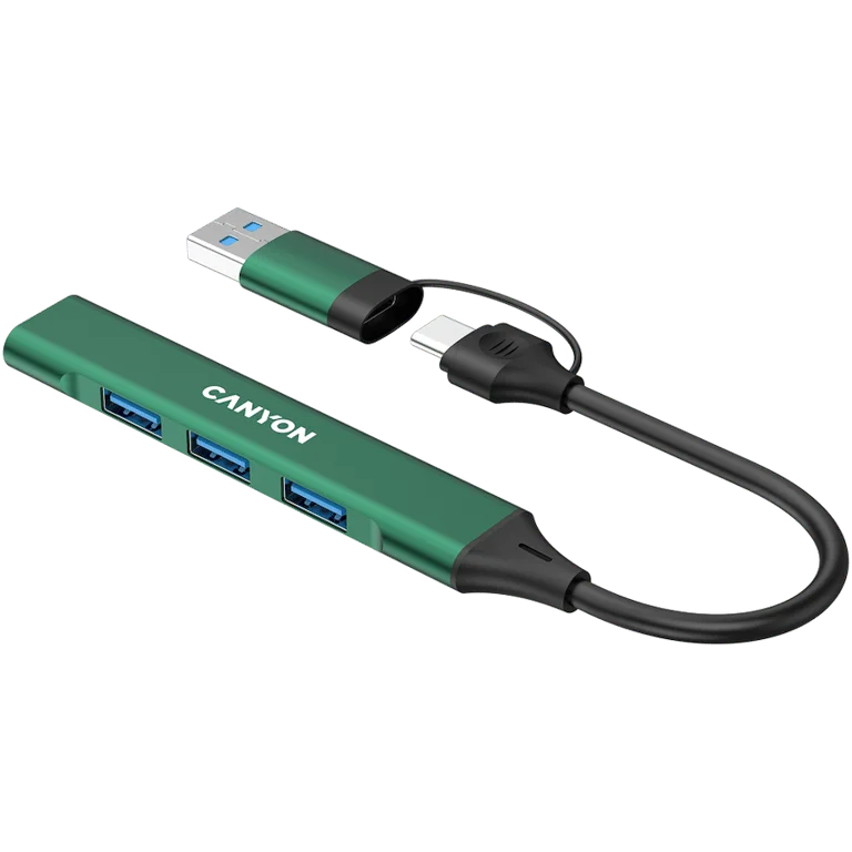 USB хъб CANYON DS-02 4 порта USB-A/USB-C Зелен