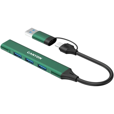 USB хъб CANYON DS-02 4 порта USB-A/USB-C Зелен