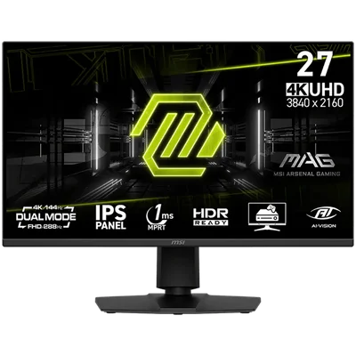 MSI MAG 275UPD E14 Gaming Monitor, 27" 144Hz, UHD (3840x2160) 16:9, Dual Mode (1920x1080 - up to 288Hz), IPS, 1ms, 250nits, 1500:1, 178/178, AMD FreeSync Premium, HDR Ready, Adjustable stand, Speakers, 1x DP, 2x HDMI, 1x Headphone out, 3Y Warranty