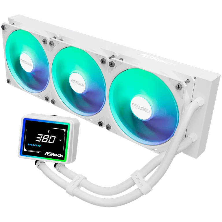 Охладител за процесор ASRock Challenger White 360 Digital 90-ACLA36-WAAGA6, AiO, ARGB, LCD дисплей, 360 мм радиатор, Бял