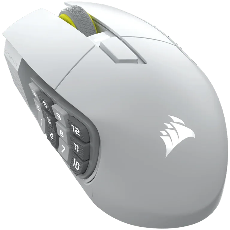 Гейминг мишка CORSAIR SCIMITAR ELITE WIRELESS SE, безжична, оптична, 33000 dpi, бяла