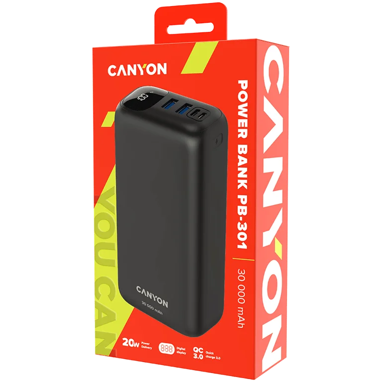 CANYON power bank PB-301 LED 30000 mAh PD 20W QC 3.0 Black