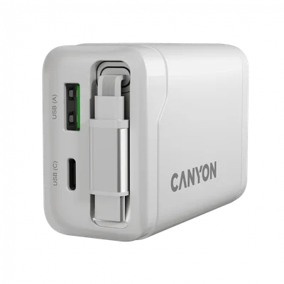 Захранващ адаптер CANYON – OnCharge 65RC, 65W, GaN, USB-C/USB-A, бял