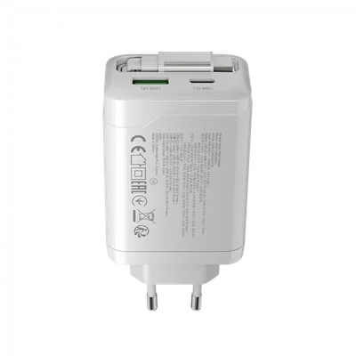 Захранващ адаптер CANYON – OnCharge 65RC, 65W, GaN, USB-C/USB-A, бял