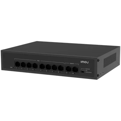 Imou 10-port 100M unmanaged PoE Switch, 8x PoE 10/100, 2x uplink 10/100, 65W total power, up to 250m PoE, 4KV lighting Protection, 802.3af/at,