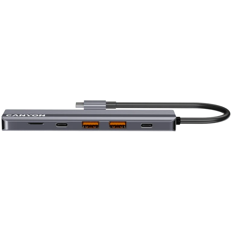 USB хъб CANYON DS-17 6-в-1, USB-C, HDMI 4K, microSD четец, сив