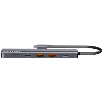 USB хъб CANYON DS-17 6-в-1, USB-C, HDMI 4K, microSD четец, сив