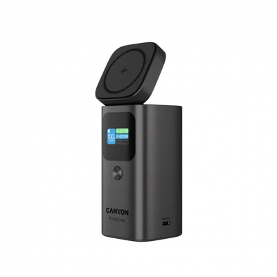 Външна батерия Canyon OnPower 150 15000mAh Qi2 магнитно безжично зареждане тъмно сива