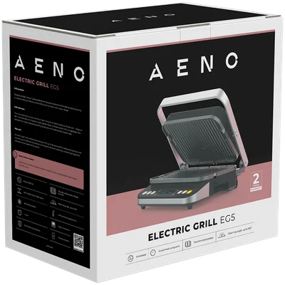 AENO ''Electric Grill EG5: 2000W, 2 heating modes - Lower Grill, Both Grills, 6 preset programs, Defrost, Max opening angle -180°, Temperature regulation, Timer, Removable double-sided plates, Plate size 320*220mm''