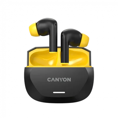 True Wireless слушалки CANYON Hexagon 7 BT 5.4 ANC ENC безжично зареждане черно/жълто