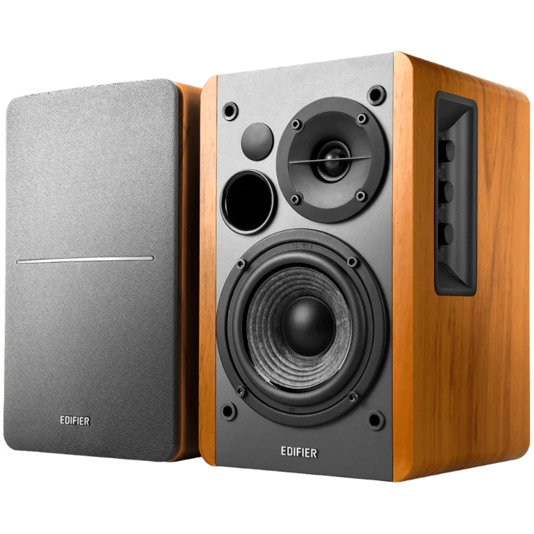 Edifier R1280T 2.0 Bookshelf Speakers, RCA, 0.5-inch Tweeters, 4-inch Drivers, 42W (RMS), Control Knobs and Remote Control, Brown