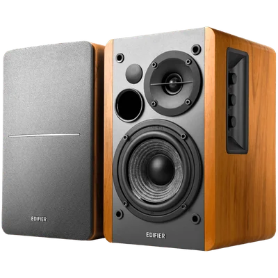 Edifier R1280T 2.0 Bookshelf Speakers, RCA, 0.5-inch Tweeters, 4-inch Drivers, 42W (RMS), Control Knobs and Remote Control, Brown