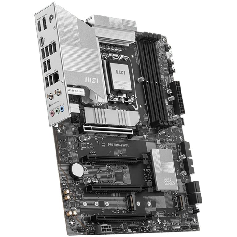 MSI PRO B860-P WIFI, ATX, LGA 1851, 4x DDR5 Dual Channel DDR5 up to 8600(OC)MHz, 4x PCIe x16 slot, 3x M.2 slot, 4x USB 2.0, 2x USB 5Gbps, 2x USB 10Gbps, 1x USB 40Gbps Type-C, HDMI, DP, 7.1 HD Audio, 5G LAN, WiFi, BT, 3Y