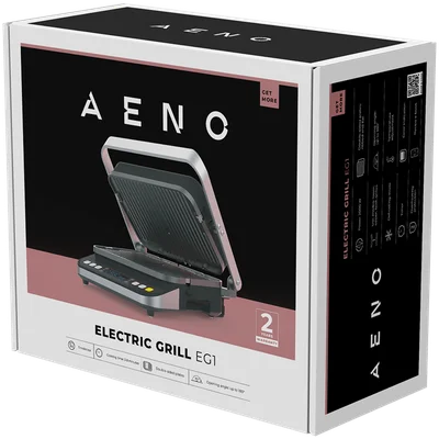 AENO ''Electric Grill EG1: 2000W, 3 heating modes - Upper Grill, Lower Grill, Both Grills  Defrost, Max opening angle -180°, Temperature regulation, Timer, Removable double-sided plates, Plate size 320*220mm''