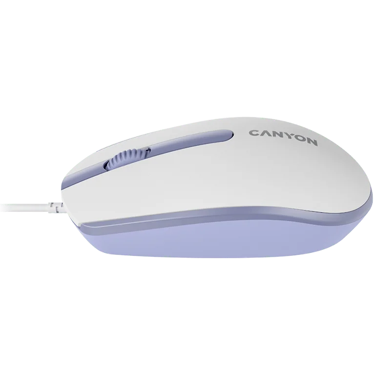 Мишка CANYON – M-10, с кабел, 1000 dpi, бяла/лавандулова