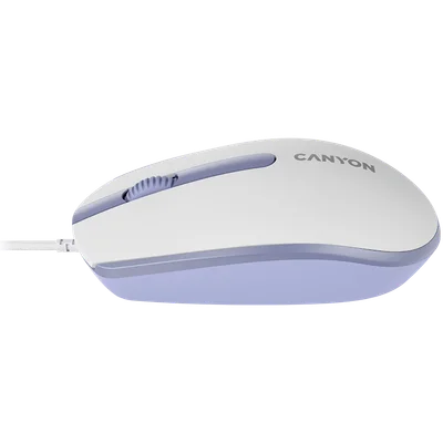 Мишка CANYON – M-10, с кабел, 1000 dpi, бяла/лавандулова
