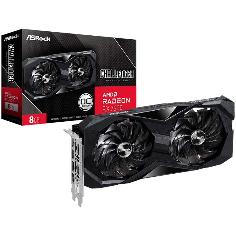 ASROCK Video Card AMD Radeon RX-7600 Challenger 8GB GDDR6 128bit, 2695 MHz / 18Gbps, 3x DP 2.1, 1x HDMI, 2 fan, 2 slot
