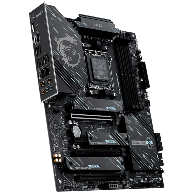 MSI X870E GAMING PLUS WIFI, ATX, Socket AM5, 4x DDR5 Dual Channel DDR5 up to 8200(OC)MHz, 3x PCIe x16 slot, 3x M.2 slot, 4x USB 2.0, 2x USB 5Gbps, 2x USB 10Gbps, 1x 20Gbps Type-C, 1x 40Gbps Type-C, HDMI, 7.1 HD Audio, 5G LAN, WiFI 7, BT, 3Y