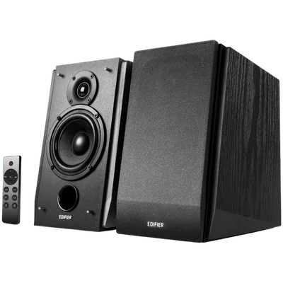 Edifier R1855DB 2.0 Bookshelf Speakers, BT V5.1, Optical, Coaxial, RCA, 0.75-inch Tweeters, 4-inch Drivers, Sub-Out, 70W (RMS), Control Knobs and Remote Control, Matte Black
