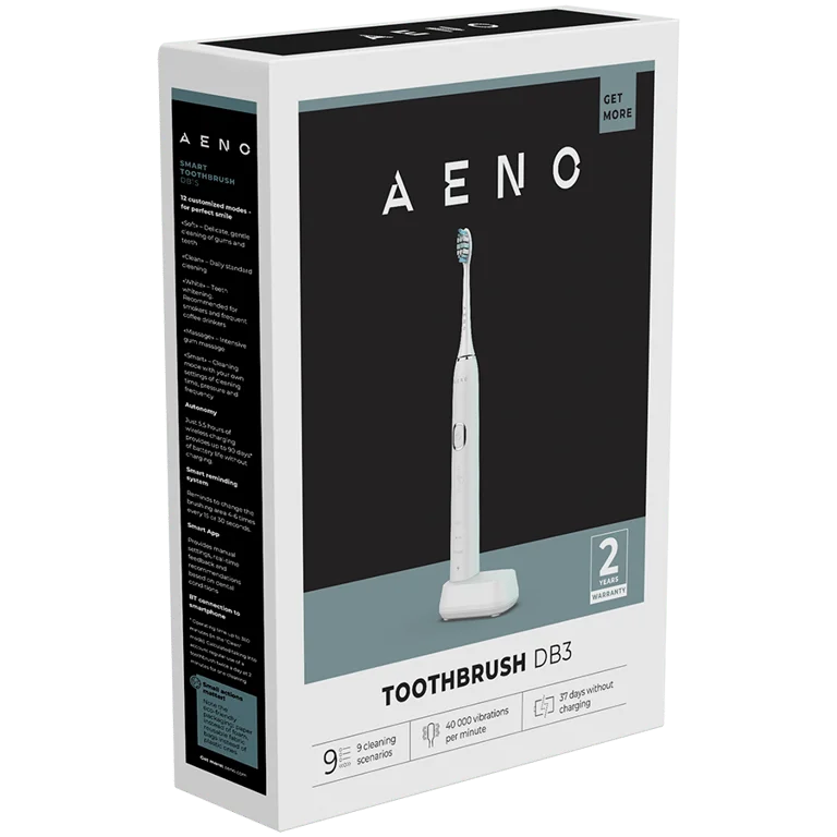 AENO Sonic Electric Toothbrush, DB3: White, 9 scenarios, with 3D touch, wireless charging, 46000rpm, 40 days without charging, IPX7