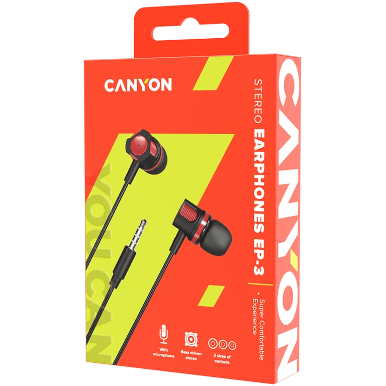 Слушалки CANYON EP-3 с микрофон, 1.2 м, червен