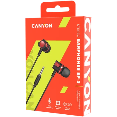 Слушалки CANYON EP-3 с микрофон, 1.2 м, червен