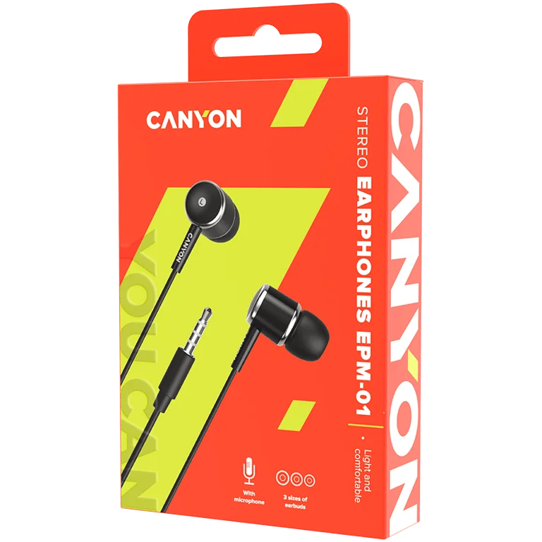 Слушалки CANYON – EPM-01, с кабел, черни, микрофон