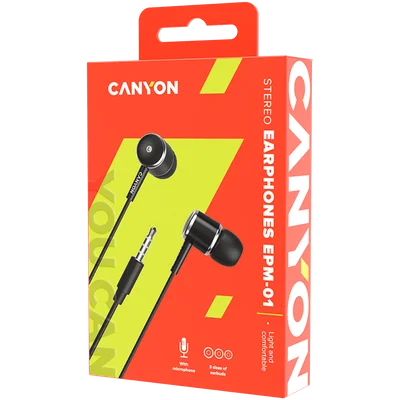 Слушалки CANYON – EPM-01, с кабел, черни, микрофон
