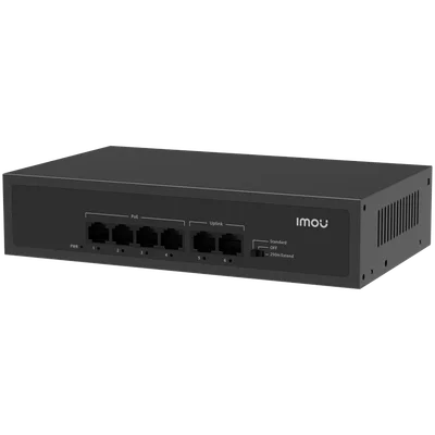 Imou 6-port 100M unmanaged PoE Switch, 4x PoE 10/100, 2x uplink 10/100, 45W total power, up to 250m PoE, 4KV lighting Protection, 802.3af/at,