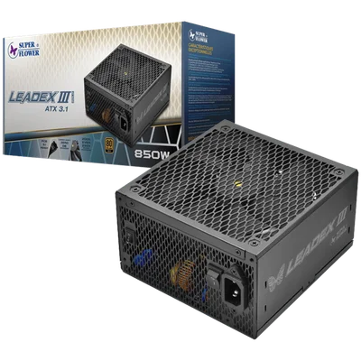 Super Flower Leadex III Gold 850W ATX 3.1, 80 Plus Gold, Fully Modular, Flat Black Cables, 140mm Fan, 150mmx150mmx86mm, 7 Year Warranty