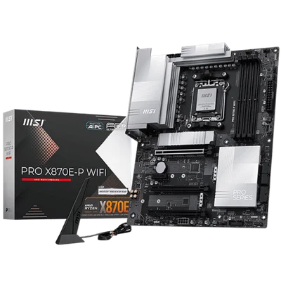MSI PRO X870E-P WIFI, ATX, Socket AM5, 4x DDR5 Dual Channel DDR5 up to 8200(OC)MHz, 3x PCIe x16 slot, 3x M.2 slot, 4x USB 2.0, 2x USB 5Gbps, 2x USB 10Gbps, 1x 20Gbps Type-C, 1x 40Gbps Type-C, HDMI, 7.1 HD Audio, 5G LAN, WiFI 7, BT, 3Y
