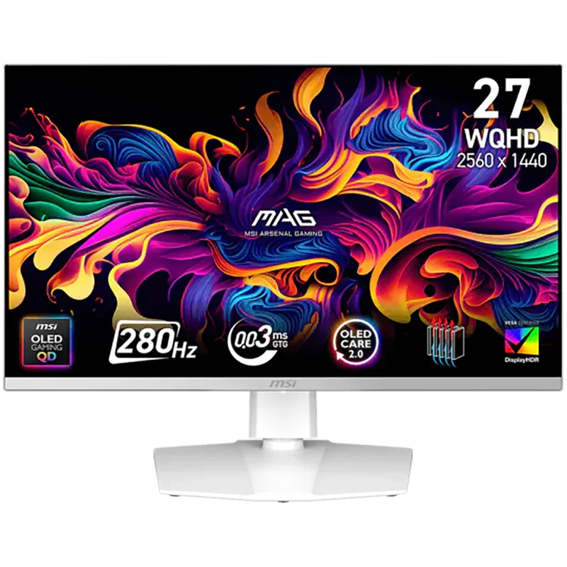 Гейминг монитор MSI – MAG 272QPW QD-OLED X28, 26.5", 280Hz, WQHD, QD-OLED, 0.03ms, бял